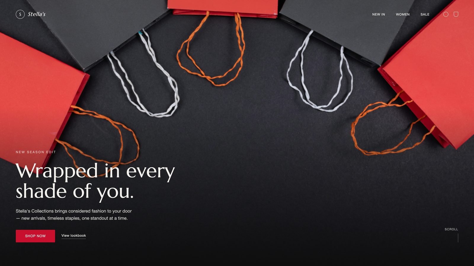 Online store design for a fashion label, shown on desktop