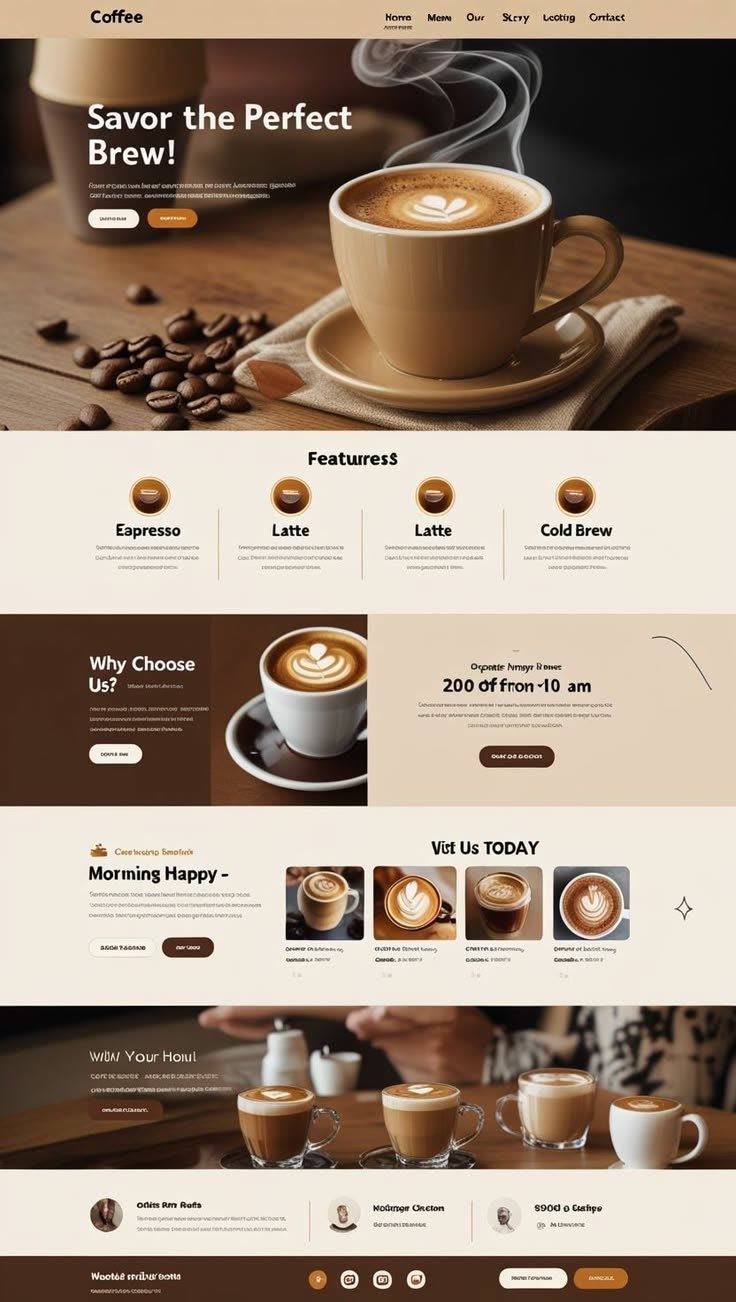 Foundry template — a coffee shop landing page with a full-width hero, feature row and product grid