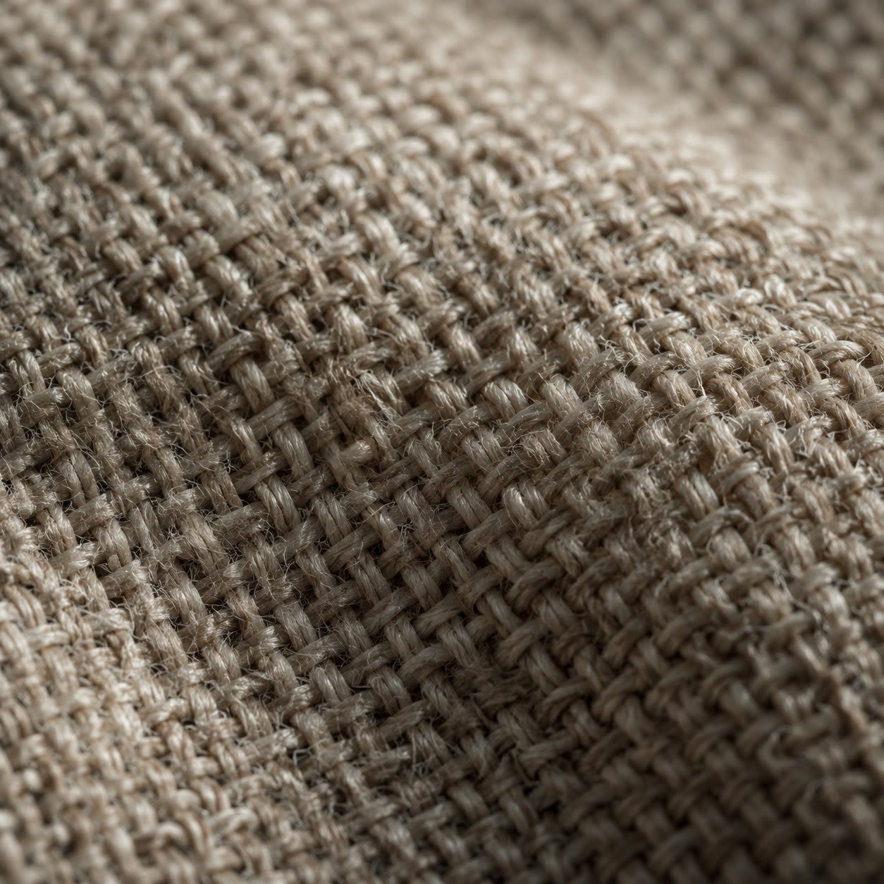 Macro of an open linen weave, threads catching raking light